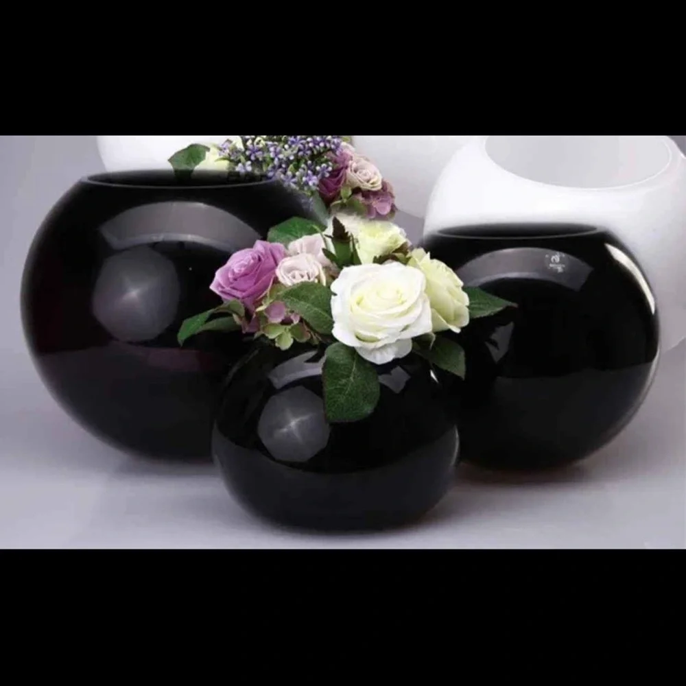 Elegant Vintage Set of 3 Black Ball Vase